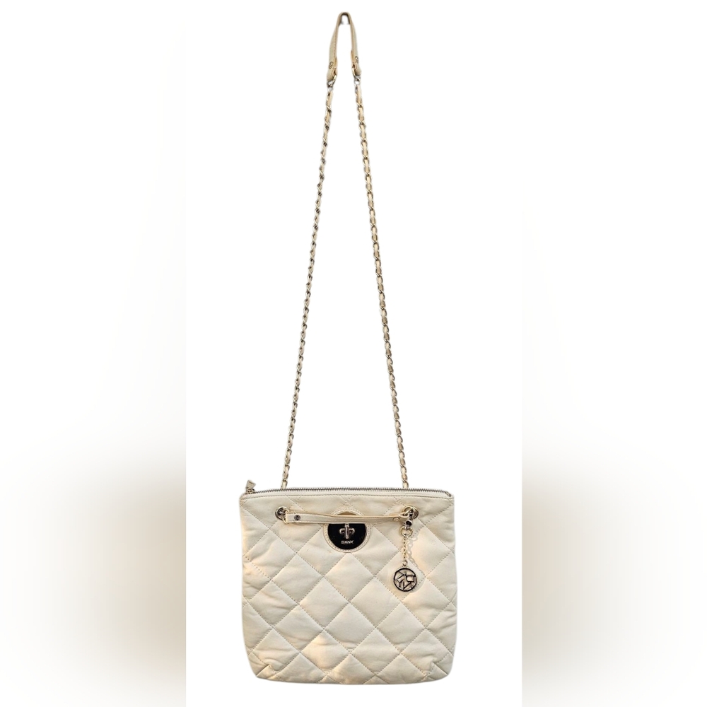 DKNY Creamy Quilted Crossbody/Shoulder Bag. Versatile Neutral Transitional - Picture 3 of 9
